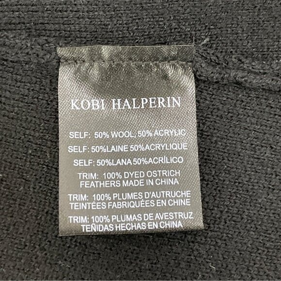 Kobi Halperin Womens Black Open Front Cardigan With Feather Trim Sleeves Size L - Picture 7 of 8
